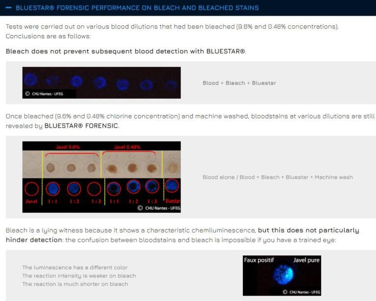 BLUESTAR® FORENSIC PERFORMANCE ON BLEACH AND BLEACHED STAINS